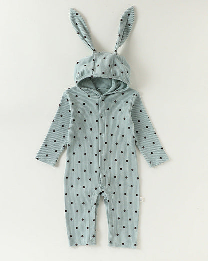 Cotton Polka Dot Ear Hooded Baby Jumpsuits