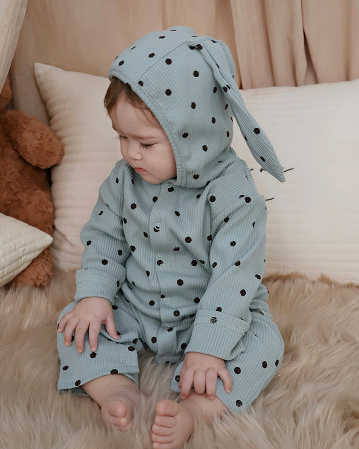 Cotton Polka Dot Ear Hooded Baby Jumpsuits