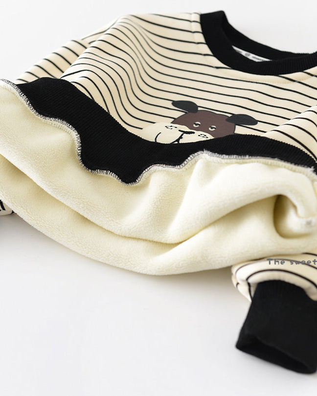 Fleece Striped Dog Decor Baby Sweatshirt Pants