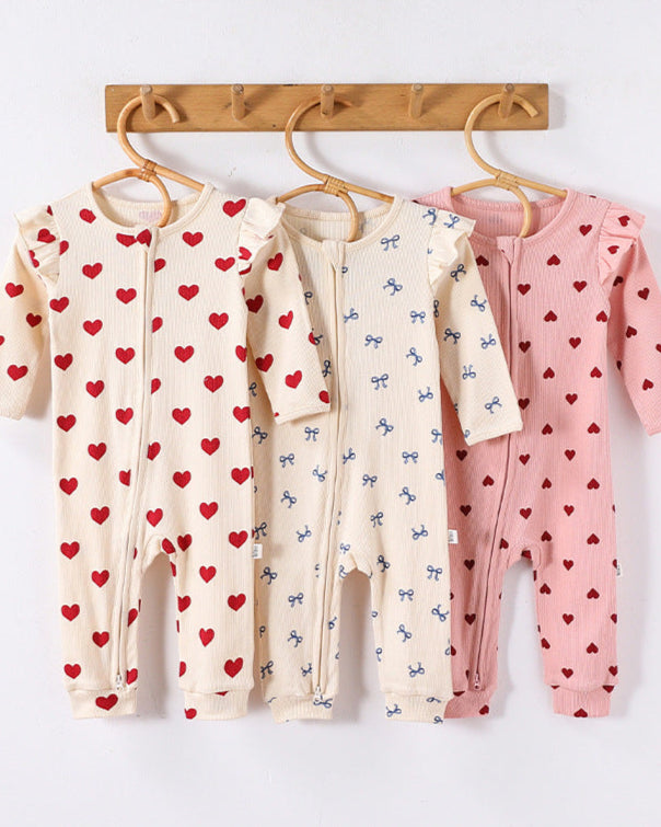 Cotton Soft Heart Long Sleeve Baby Jumpsuits/Romper