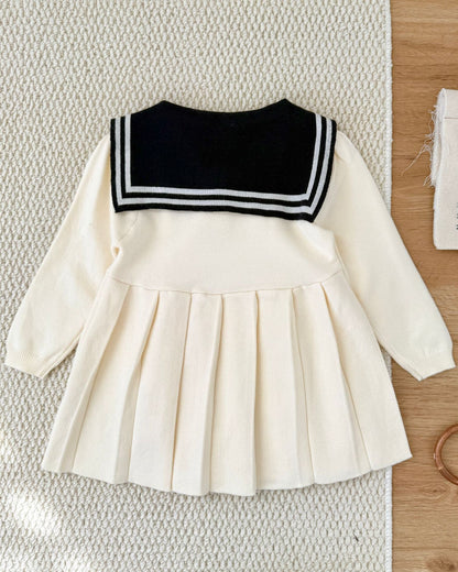 Lapel Pleated Knitted Baby Girl Dress