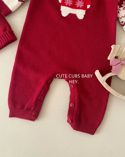 Bear Pattern Knitted Baby Jumpsuits Hat 2pcs Set