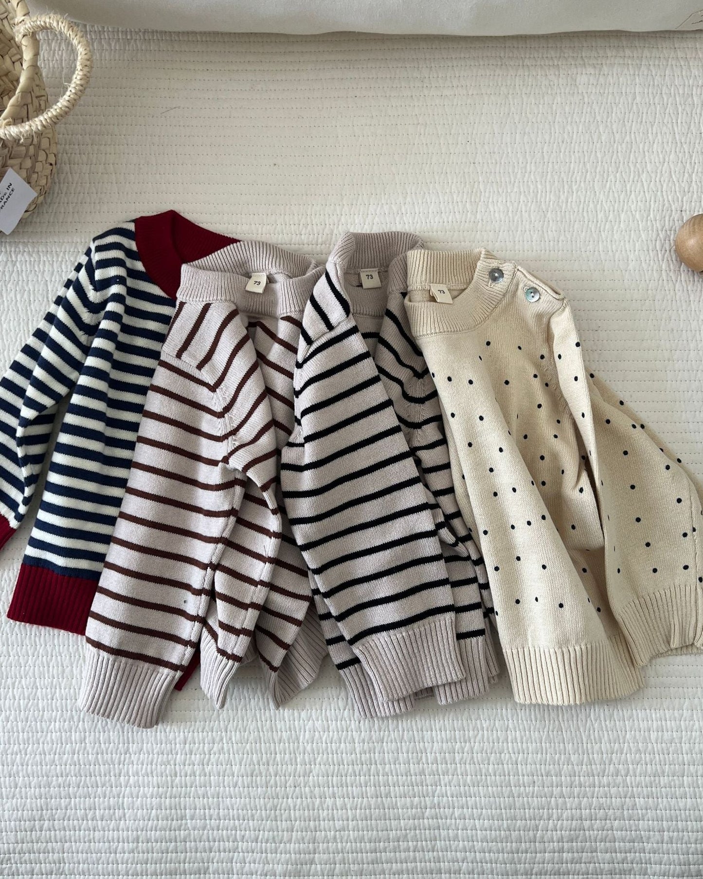 Casual Dot Striped Pattern Knitted Baby Sweater