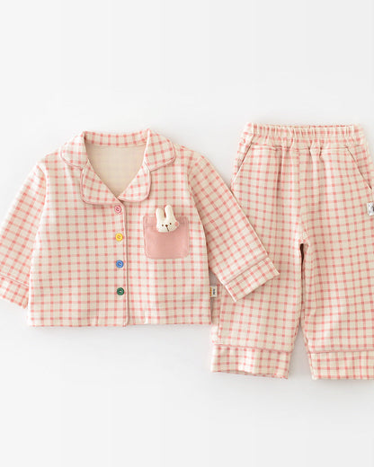 Plaid Rabbit Long Sleeve Baby Pajama Set