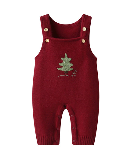 Christmas Tree Pattern Knitted Baby Jumpsuits