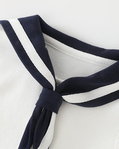 Navy Collar Pocket Design Long Sleeve Baby Jumpsuits/2pcs Set