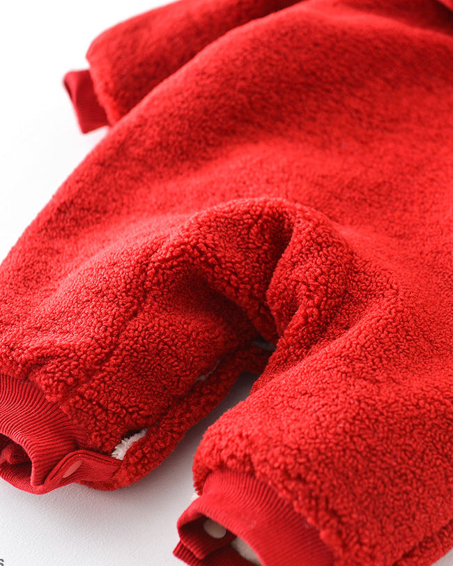 Christmas Fleece Hooded Baby Jumpsuits with Scarf