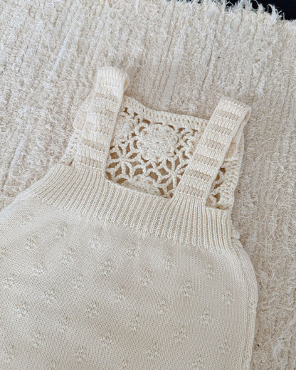 Knitted Crochet Floral Sleeveless Baby Girl Romper Hat