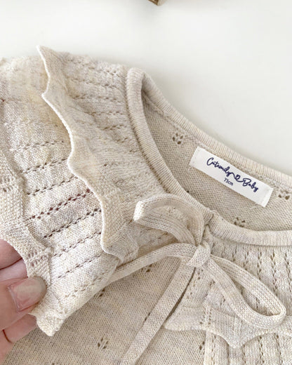 Sweet Lace-up Ruffled Collar Knitted Baby Sweater