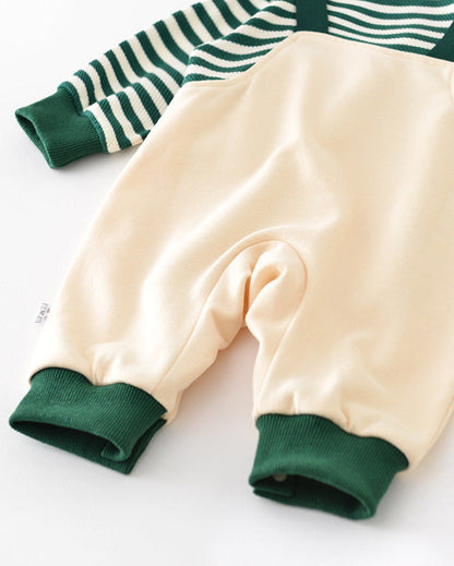 Dinosaur Pattern Striped Pocket Baby Jumpsuits
