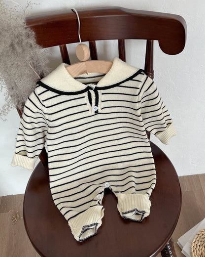 Casual Knitted Square Collar Baby Jumpsuits