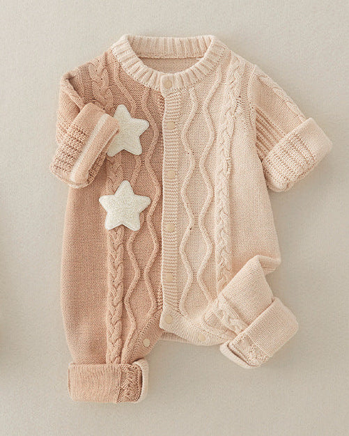 Star Color Block Knitted Baby Jumpsuits