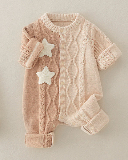 Star Color Block Knitted Baby Jumpsuits