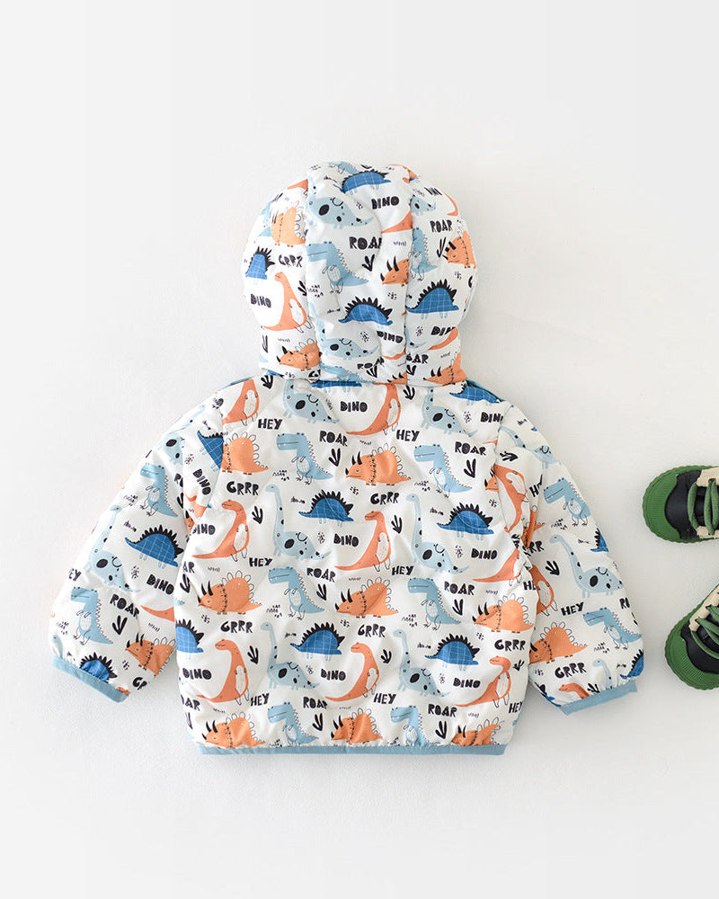 プリント柄の暖かいベビーフード付きパファージャケット