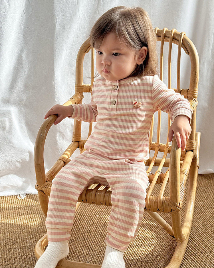 Modal Cotton Striped Long Sleeve Baby Jumpsuits Romper Pants