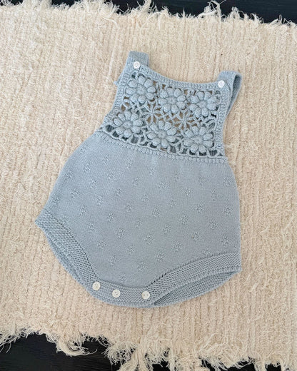 Knitted Crochet Floral Sleeveless Baby Girl Romper Hat