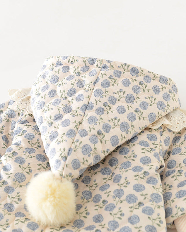 花柄レースのジップ付きベビーフード付きジャンプスーツ