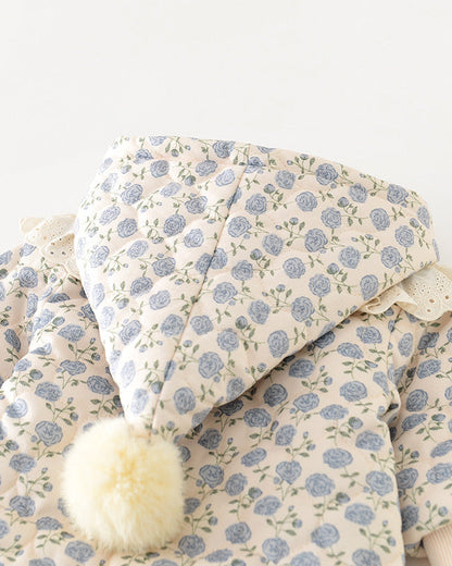 花柄レースのジップ付きベビーフード付きジャンプスーツ