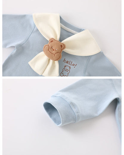 Bear Rabbit Tie Decor Long Sleeve Baby Jumpsuits