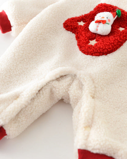 Christmas Fleece Snowman Pocket Baby Jumpsuits