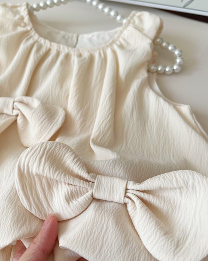 Beige Sweet Bow Decor Girl Dress/Outfit