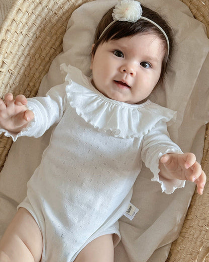 Sweet Ruffled Collar Solid Color Baby Romper