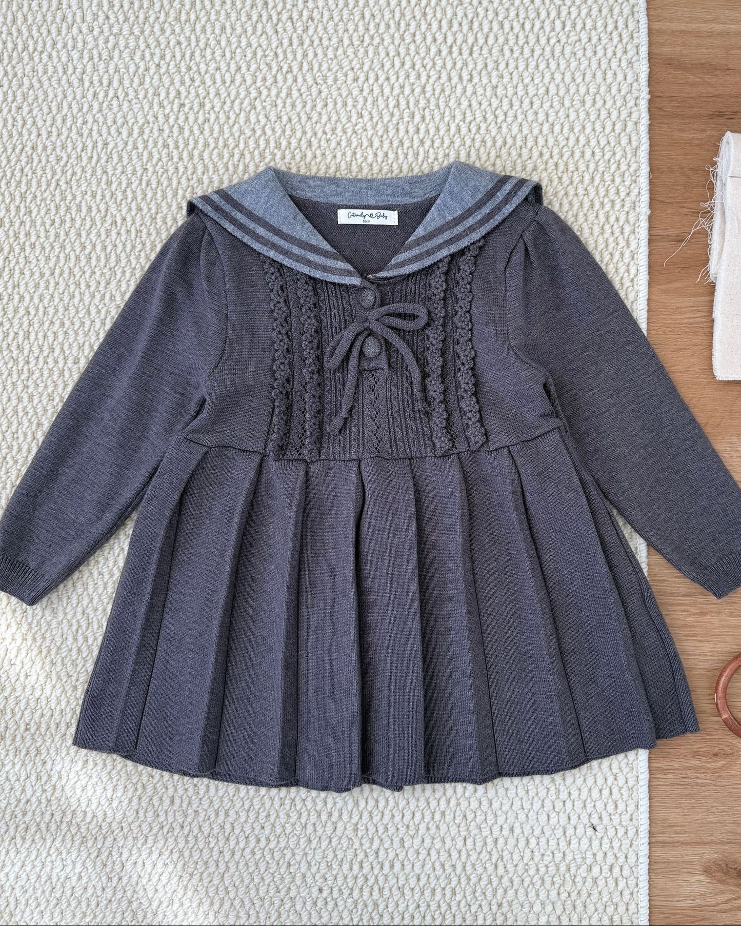 Lapel Pleated Knitted Baby Girl Dress