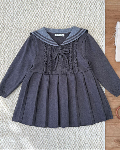 Lapel Pleated Knitted Baby Girl Dress