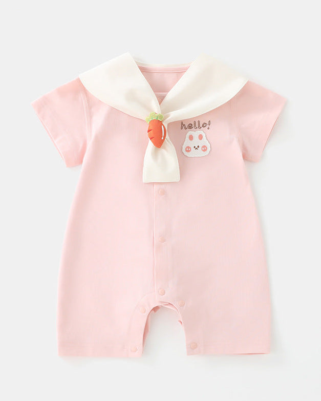Rabbit Bear Scarf Short Sleeve Baby Jumpsuits
