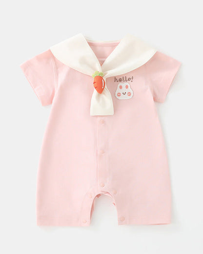 Rabbit Bear Scarf Short Sleeve Baby Jumpsuits