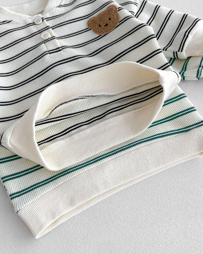 Casual Striped Bear Baby Hoodie Pants 2pcs Set