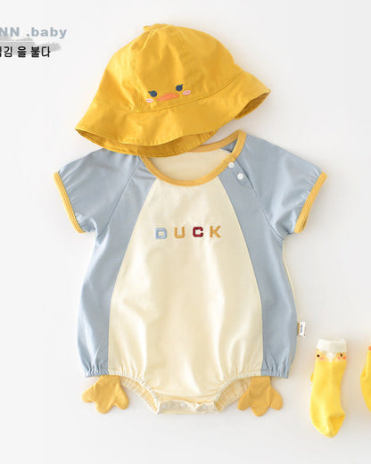 Duck Pattern Color Block Short Sleeve Baby Romper
