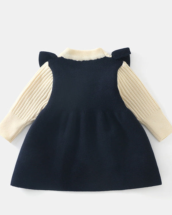 Sweet Bow Decor Ruffled Knitted Baby Dress