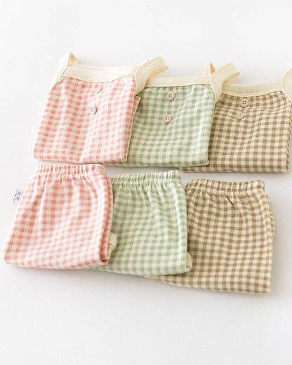 2pcs Sweet Plaid Cotton Baby Tank Top&Pants Set