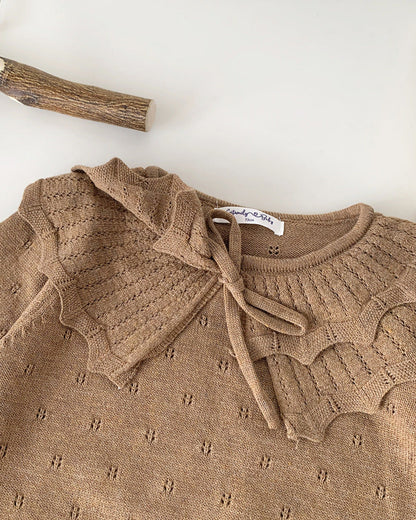 Sweet Lace-up Ruffled Collar Knitted Baby Sweater