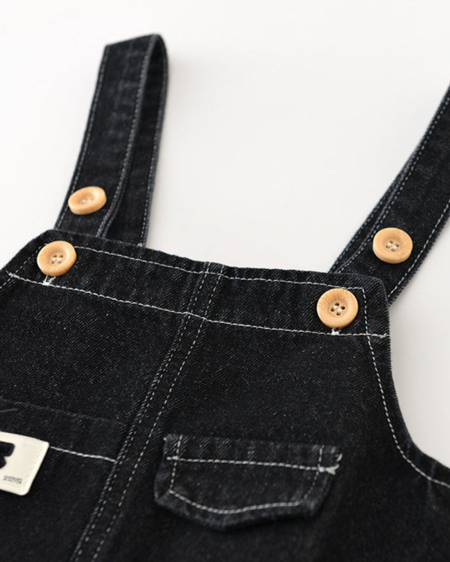 Solid Color Buttoned Denim Baby Overalls