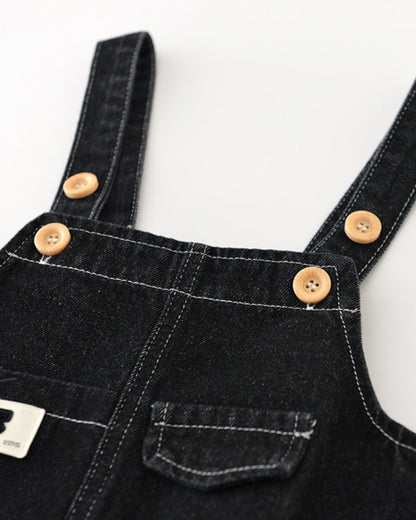 Solid Color Buttoned Denim Baby Overalls