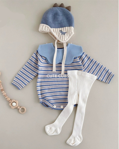 Casual Striped Knitted Baby Romper/4pcs Set