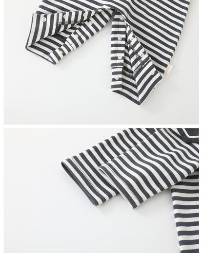 Striped Square Collar Long Sleeve Baby Jumpsuits