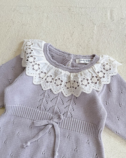 Sweet Lace Collar Knitted Long Sleeve Baby Romper
