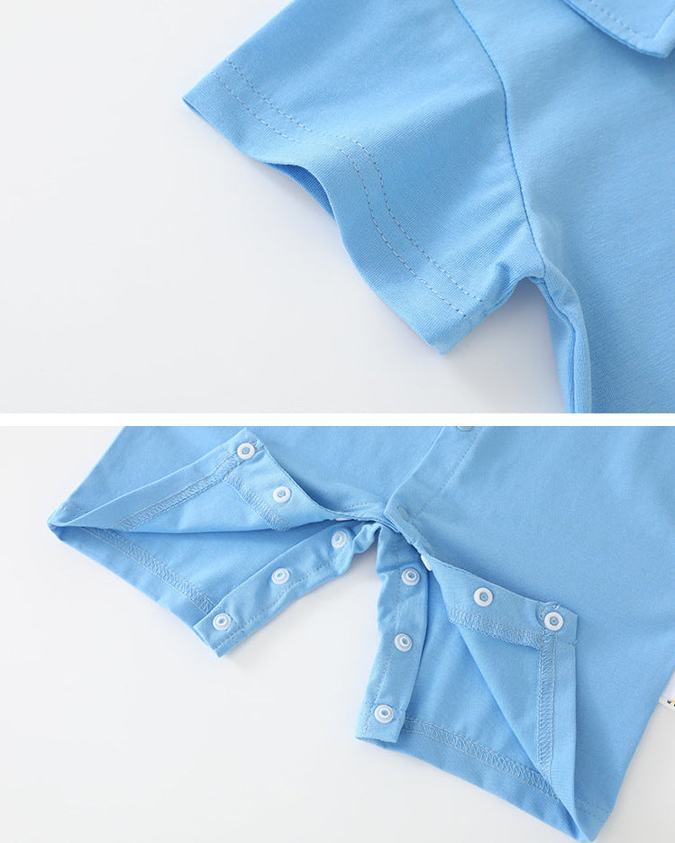 Bear Tie Decor Short Sleeve Baby Jumpsuits