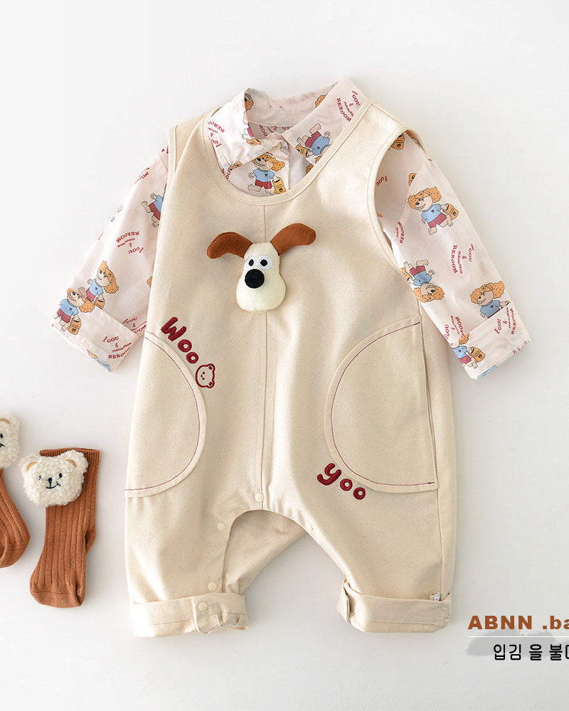 Puppy Decor Letter Sleeveless Baby Jumpsuits