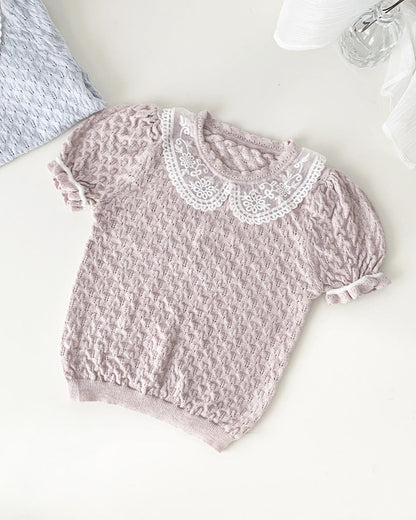 Sweet Breathable Knitted Short Sleeve Girl T-shirt