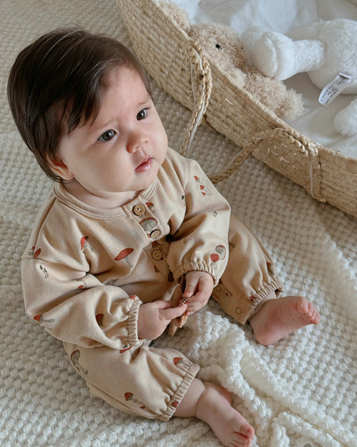 Fruit Printed Soft Cotton Long Sleeve Baby Jumpsuits