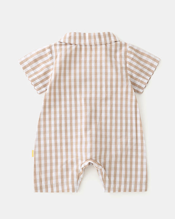 Toast Pattern Plaid Short Sleeve Baby Jumpsuits