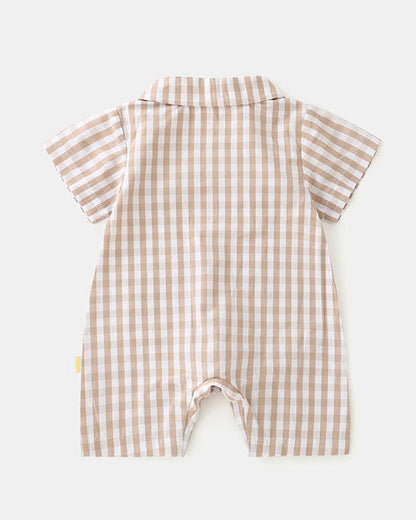 Toast Pattern Plaid Short Sleeve Baby Jumpsuits