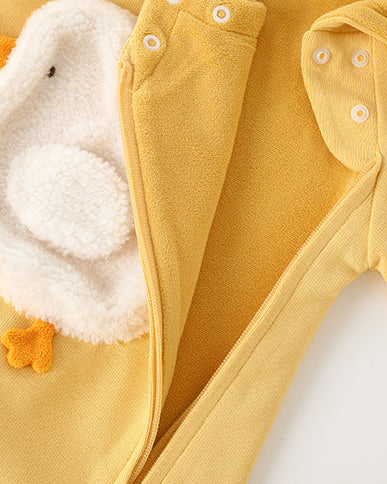 Fleece Duck Zipped Hooded Baby Jumpsuits