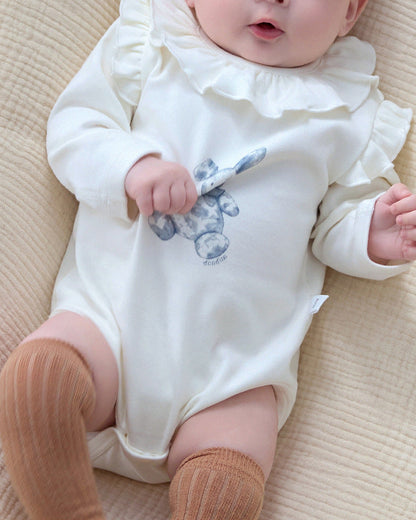 Rabbit Pattern Ruffled Collar Baby Romper