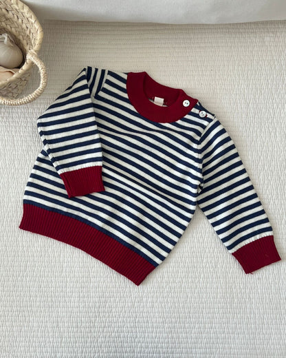 Casual Dot Striped Pattern Knitted Baby Sweater
