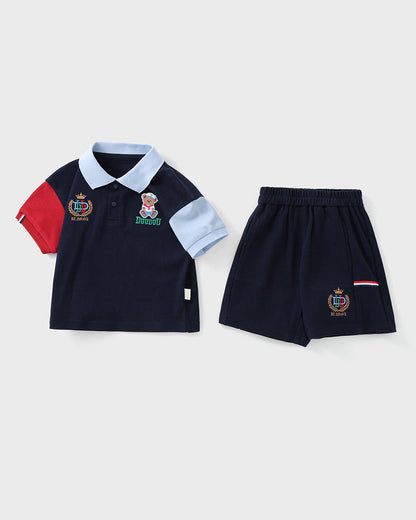 Bear Color Block Short Sleeve Baby 2pcs Set